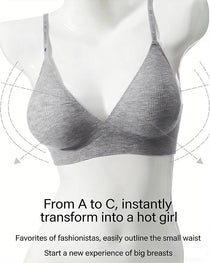 Deep V Seamless Letter Thin Straps Wire-Free Comfort Bra