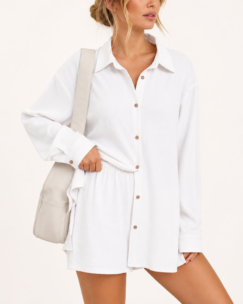 Casual Loose Long Sleeve Shirt and Shorts Set Main image