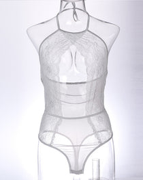 Sexy Lace Mesh Openwork Halter Bodysuit