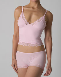 Sexy Skin-friendly Lace Trim V-neck Camisole and Boyshorts Underwear Set