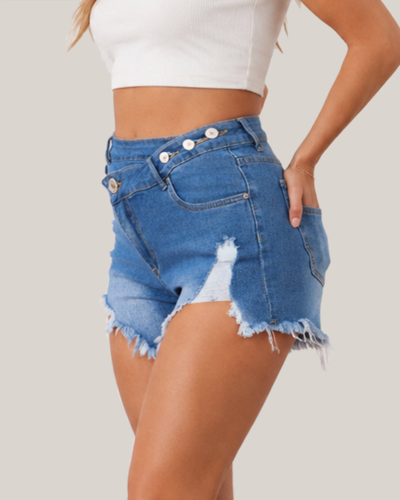 Women's Irregular Ripped Denim Shorts Secondary image